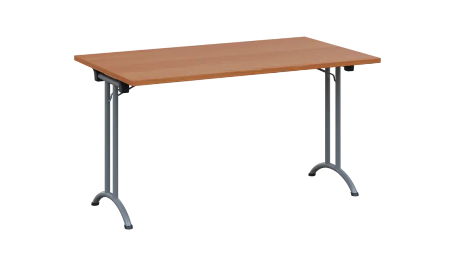 SLA 140 lak skládací jednací stůl 1394x800, deska 25 mm, podnož stříbrný lak, deska olše jantar